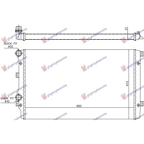Radiator 1.2-1.4-1.6-1.8 TSi benzinë - 1.9 TDi dizel (650x410) (mekanik) (VALEO) për AUDI A3 03-08 - OEM: 1K0121253AA