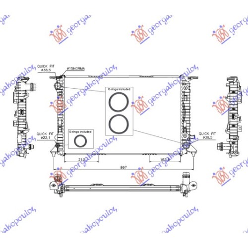 Radiator 2.7-3.0 Tdi dizel - 3.0 TFSi-3.2 FSI benzinë (automatik) (720x470) (NRF) për AUDI A4 11-15 - OEM: 8K0121251AA