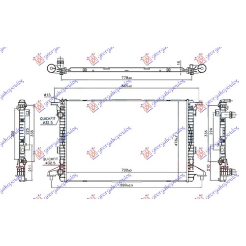 Radiator 1.4 TFSi benzinë - 2.0 TDi dizel (720x480x16) tub 32-32 (NRF) për AUDI A4 15-18 - OEM: 8W0121251J