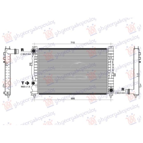 Radiator benzinë-dizel (630x397) (tub diagonal) (NRF) për AUDI A4 94-00 - OEM: 8D0121251N
