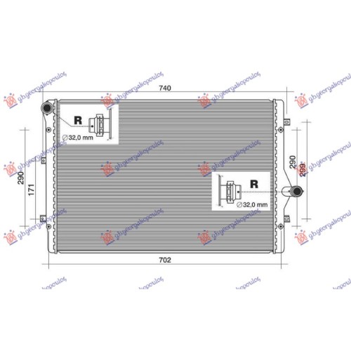 Radiator 1.8-2.0 TFSi benzinë (650x450x32) (NRF) për AUDI A3 08-12 - OEM: 1K0121251AB