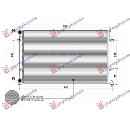 Radiator për motor 1.4-1.6-2.0FSI/SDI (marsh manual/automatik)matic (me kondicioner) (650x415) (fletë metali) për AUDI A3 08-12 - OEM: 1K0121251BQ