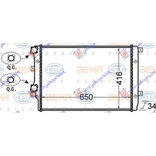 Radiator për motor 1.4 TSi benzinë - 1.9 TDi dizel (650x410) (MAHLE BEHR) për AUDI A3 03-08 - OEM: 1K0121253AA