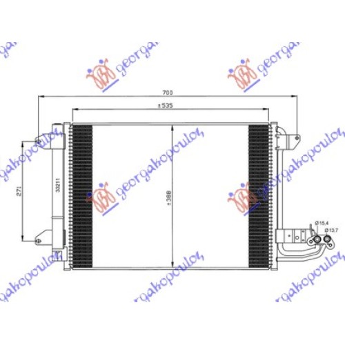 Radiator i kondicionerit benzinë - dizel (550x390x16) për AUDI A3 03-08 - OEM: 1K0820411F