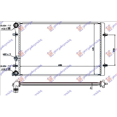 Radiator për motor të gjitha modelet benzinë/dizel (marsh manual/automatik) (me/pa kondicioner) (650x415x25) (MAHLE BEHR) për AUDI A3 96-03 - OEM: 1J0121253A