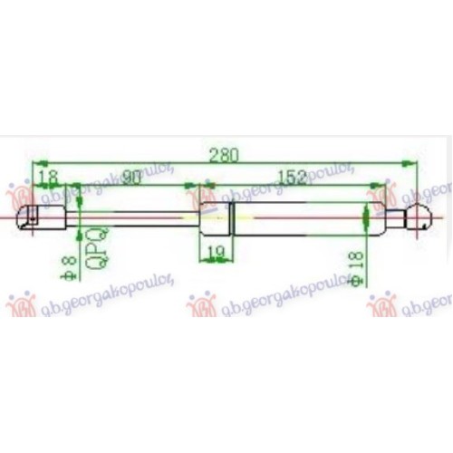Amortizues (një) për derën e bagazhit (630N) për AUDI 80 91-94 - OEM: 8A5827552A