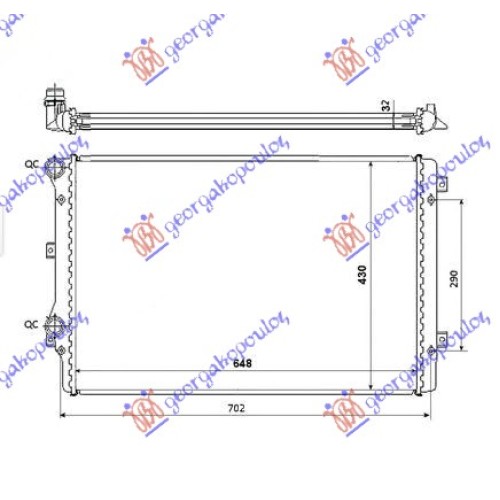 Radiator për motor 1.8 FSi benzinë (650x450x34) për AUDI A3 03-08 - OEM: 1K0121251L Radiator për motor 1.8 FSi benzinë (650x450x34) për AUDI A3 03-08 - OEM: 1K0121251L