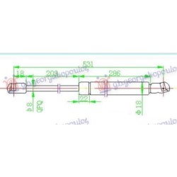 Amortizues (një) për derën e bagazhit sportback (530L-410N) për AUDI A3 03-08 - OEM: 8P4827552B