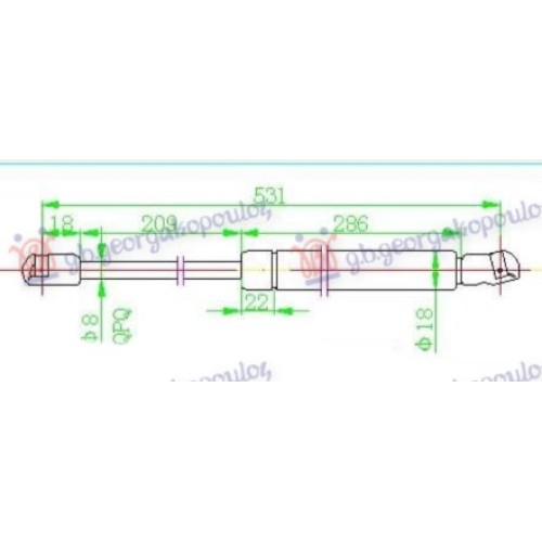Amortizues (një) për derën e bagazhit sportback (530L-410N) për AUDI A3 03-08 - OEM: 8P4827552B Amortizues (një) për derën e bagazhit sportback (530L-410N) për AUDI A3 03-08 - OEM: 8P4827552B
