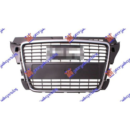 Maskë pvc/grilë e argjendtë gri me kornizë krom për AUDI A3 08-12 - OEM: 8P0853651H1QP