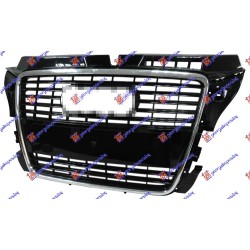 Maskë pvc/grilë me ngjyrë të zezë me kornizë krom për AUDI A3 08-12 - OEM: 8P0853651K Maskë pvc/grilë me ngjyrë të zezë me kornizë krom për AUDI A3 08-12 - OEM: 8P0853651K