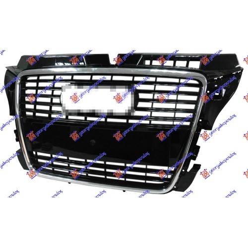 Maskë pvc/grilë me ngjyrë të zezë me kornizë krom për AUDI A3 08-12 - OEM: 8P0853651K