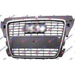 Maskë pvc/grilë (gri/kornizë krom) (me hapje për sensor parkimi) për AUDI A3 08-12 - OEM: 8P0853651J1QP Maskë pvc/grilë (gri/kornizë krom) (me hapje për sensor parkimi) për AUDI A3 08-12 - OEM: 8P0853651J1QP