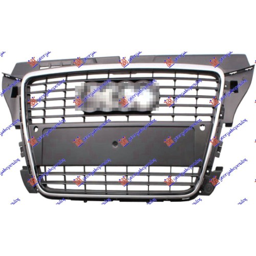 Maskë pvc/grilë (gri/kornizë krom) (me hapje për sensor parkimi) për AUDI A3 08-12 - OEM: 8P0853651J1QP