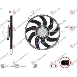 Ventilator për kondicioner (Motor + Ventilator) 3.0 TFSi benzinë (280mm) (2 pinë) për AUDI A6 08-10 - OEM: 4F0959455M