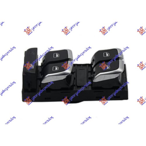 Ndërprerës në derën e përparme (katërfish) (10 pinë) (krom/e zezë) për AUDI A1 14-18 - OEM: 8K0 959 851 F