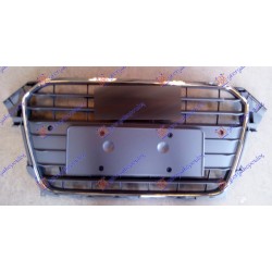 Maskë pvc/grilë me ngjyrë të zezë komplet (me kornizë krom) (me hapje për sensor parkimi) (mbajtës i shkurtër për targa) për AUDI A4 11-15 - OEM: 8K0853651F1QP Maskë pvc/grilë me ngjyrë të zezë komplet (me kornizë krom) (me hapje për sensor parkimi) (mbajtës i shkurtër për targa) për AUDI A4 11-15 - OEM: 8K0853651F1QP