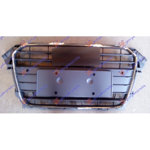 Maskë pvc/grilë me ngjyrë të zezë komplet (me kornizë krom) (me hapje për sensor parkimi) (mbajtës i shkurtër për targa) për AUDI A4 11-15 - OEM: 8K0853651F1QP