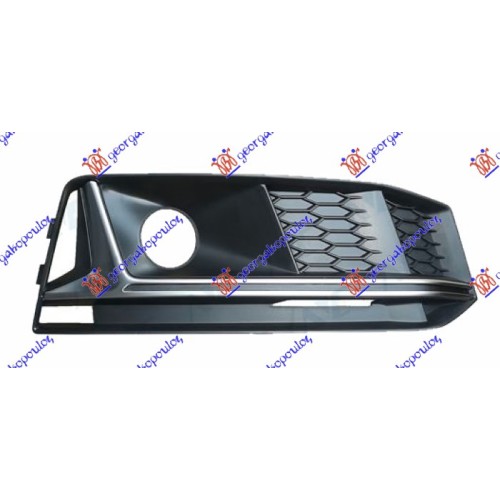 Grilë në parakolpin e përparmë (me hapje për sensor) me shirit të argjentë (s-line) për AUDI A4 15-18 - OEM: 8W0807682L Grilë në parakolpin e përparmë (me hapje për sensor) me shirit të argjentë (s-line) për AUDI A4 15-18 - OEM: 8W0807682L