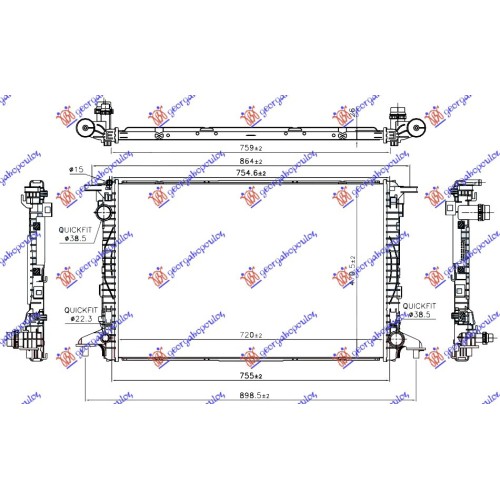 Radiator për motor 3.0 TFSi benzinë (marsh automatik) (720x470x26) për AUDI A4 15-18 - OEM: 8W0121251AA