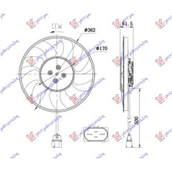Ventilator (Motor + helikë) 2.0 TFSI benzinë - 3.0-4.0 TDI - 3.0 TDI hibrid dizel (370mm) (400W) (4 pinë) (i majtë) për AUDI A4 15-18 - OEM: 8W0959455A