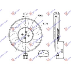 Ventilator (Motor + helikë) 2.0 TFSI benzinë - 3.0-4.0 TDI - 3.0 TDI hibrid dizel (370mm) (400W) (4 pinë) (i djathtë) për AUDI A4 15-18 - OEM: 8W0959455AE