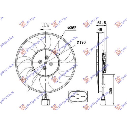 Ventilator (Motor + helikë) 2.0 TFSI benzinë - 3.0-4.0 TDI - 3.0 TDI hibrid dizel (370mm) (400W) (4 pinë) (i djathtë) për AUDI A4 15-18 - OEM: 8W0959455AE
