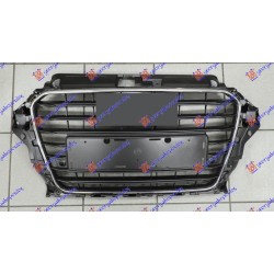 Maskë pvc/grilë komplet gri me kornizë krom (me hapje për sensor parkimi) për AUDI A3 3D/SPORTBACK 12-16 - OEM: 8V38536511QP
