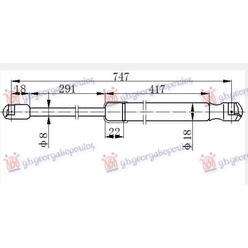 Amortizues (një) për kofano (746L-200N) për AUDI A3 3D/SPORTBACK 12-16 - OEM: 8V0823359