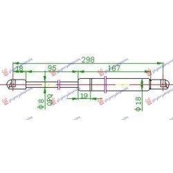 Amortizues (një) për derën e bagazhit 00- (298L-650N) për AUDI A4 00-04 - OEM: 4B5827552 Amortizues (një) për derën e bagazhit 00- (298L-650N) për AUDI A4 00-04 - OEM: 4B5827552