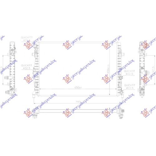 Radiator për motor 1.0 TFSI benzinë (marsh manual/automatik) (650x439) për AUDI A1 18- - OEM: 2Q0121253A