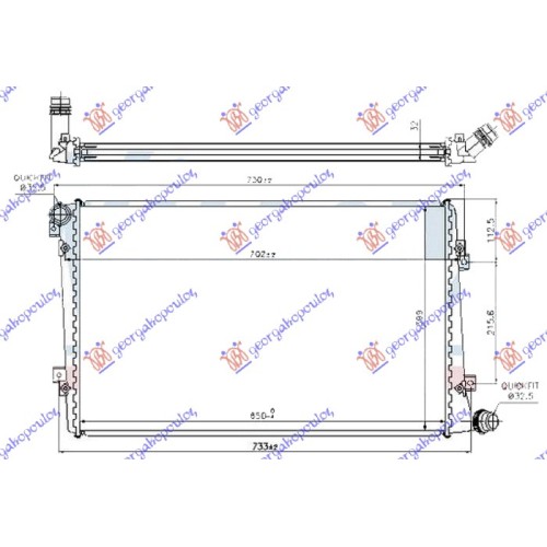 Radiator për motor 1.9-2.0 TDi dizel (650x440) për AUDI A3 03-08 - OEM: 1K0121251AK