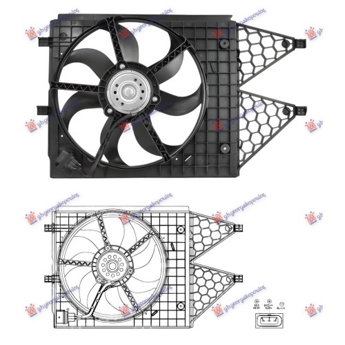 Ventilator komplet 1.2-1.4-1.6 benzinë - 1.6-1.9 dizel për AUDI A1 14-18 - OEM: 6R0121207A